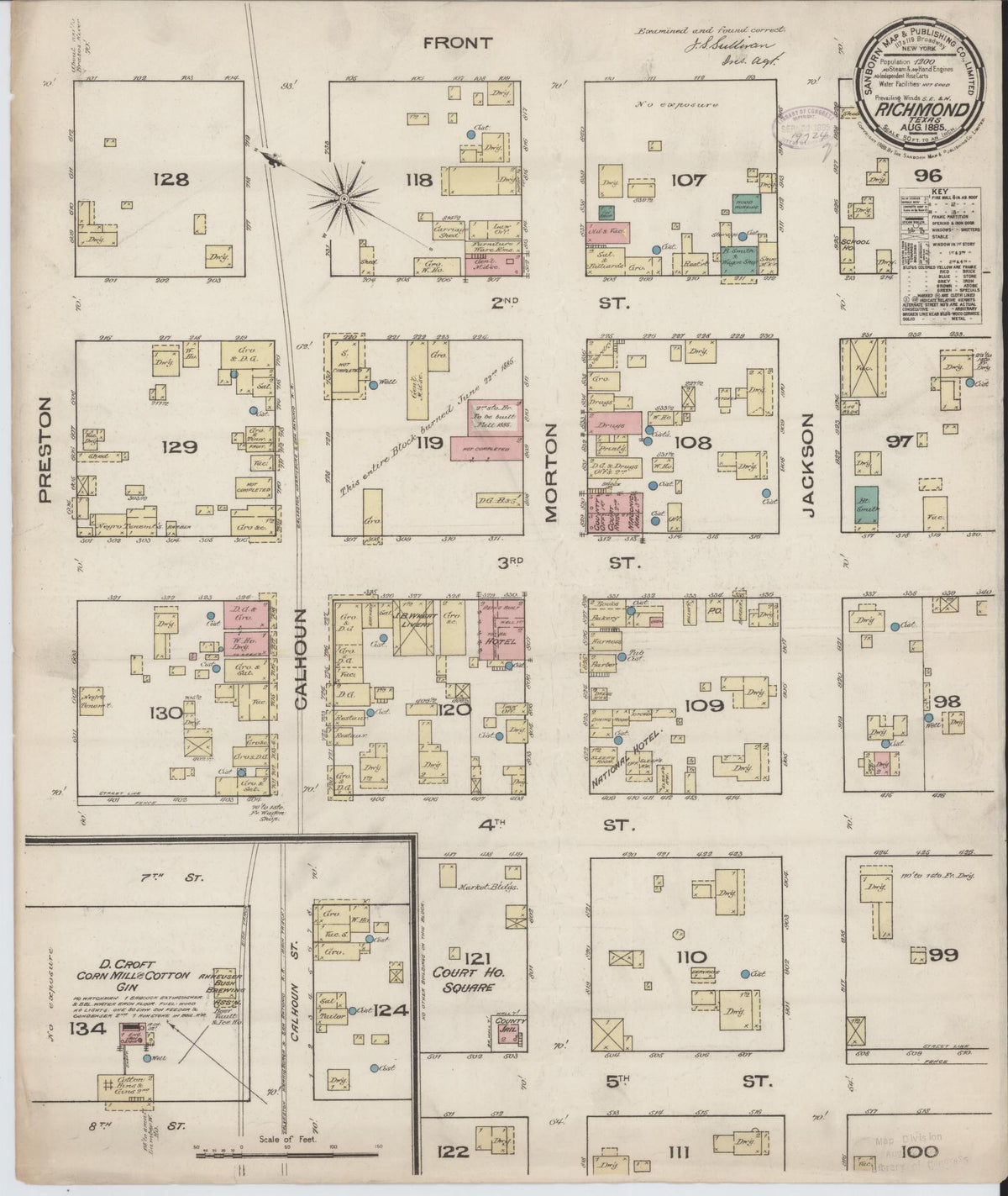 Sanborn Fire Insurance Map from Richmond, Fort Bend County, Texas (1885), Sheet #0001 - Historic Sanborn Fire Insurance Map Print, vintage old map wall art, antique decor, genealogy gift, Texas Texas map