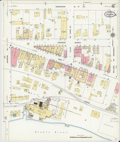 Sanborn Fire Insurance Map from Oconto, Oconto County, Wisconsin (1911), Sheet #0006 - Historic Sanborn Fire Insurance Map Print, vintage old map wall art, antique decor, genealogy gift, Wisconsin Wisconsin map