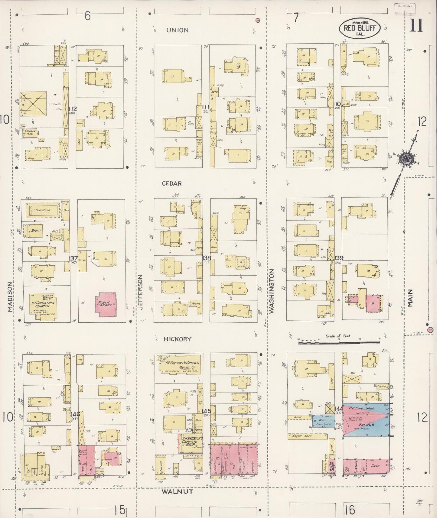 Sanborn Fire Insurance Map from Red Bluff, Tehama County, California (1912), Sheet #0011 - Complete Map Set gallery image, historic Sanborn map, vintage wall art, California California