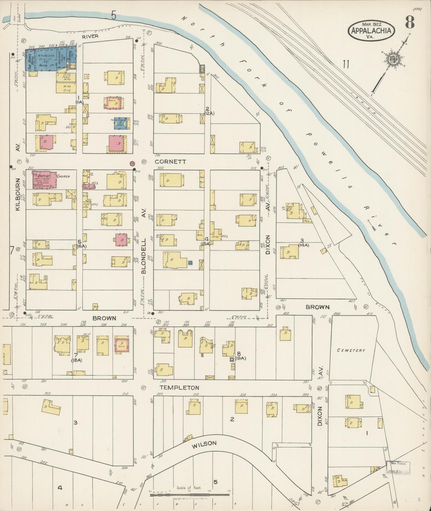Sanborn Fire Insurance Map from Appalachia, Wise County, Virginia (1922), Sheet #0008 - Complete Map Set gallery image, historic Sanborn map, vintage wall art, Virginia Virginia