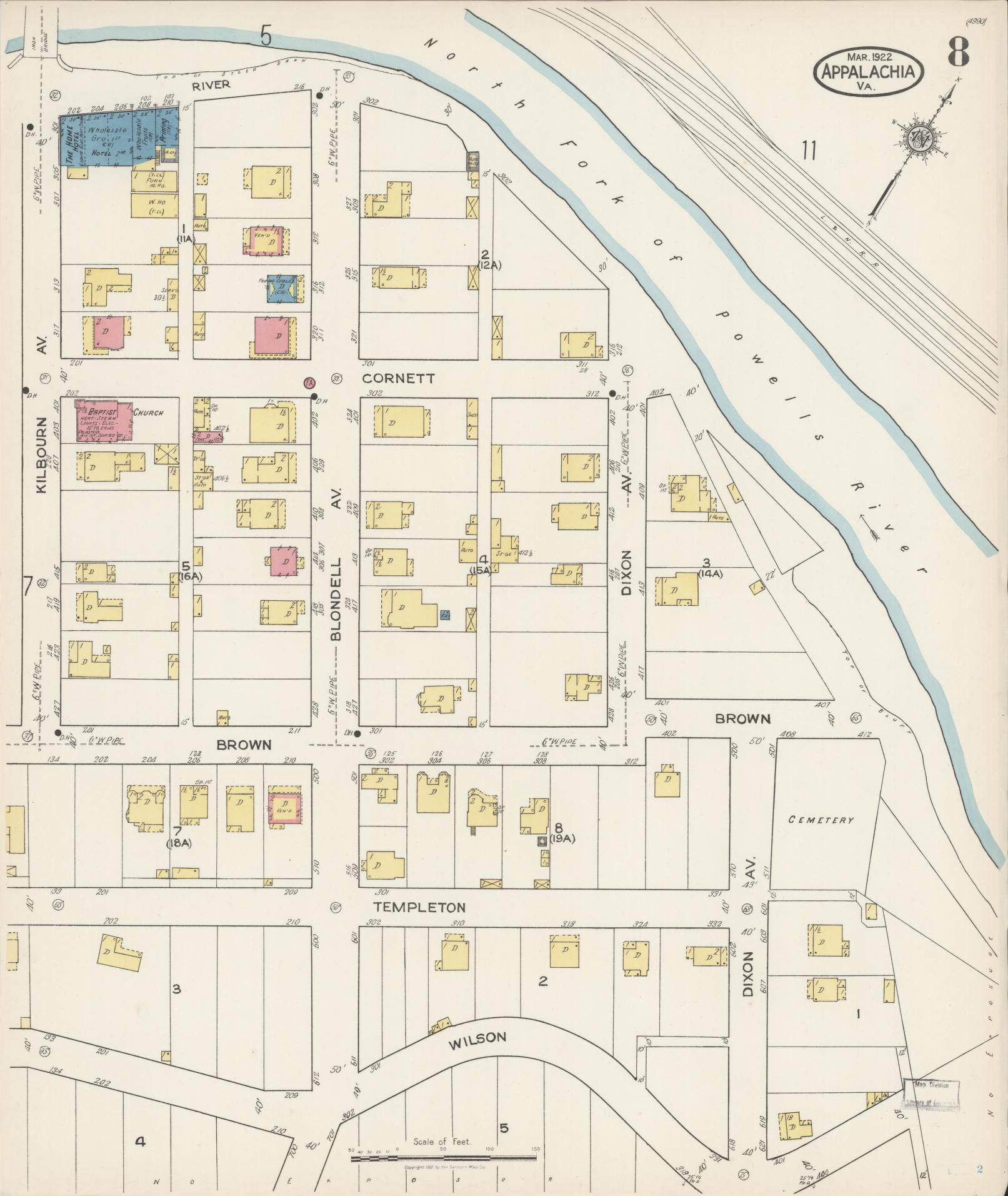 Sanborn Fire Insurance Map from Appalachia, Wise County, Virginia (1922), Sheet #0008 - Complete Map Set gallery image, historic Sanborn map, vintage wall art, Virginia Virginia