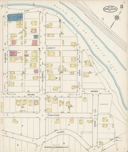Sanborn Fire Insurance Map from Appalachia, Wise County, Virginia (1922), Sheet #0008 - Complete Map Set gallery image, historic Sanborn map, vintage wall art, Virginia Virginia