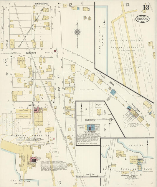 Sanborn Fire Insurance Map from Hudson, St. Croix County, Wisconsin (1912), Sheet #0013 - Historic Sanborn Fire Insurance Map Print, vintage old map wall art, antique decor, genealogy gift, Wisconsin Wisconsin map