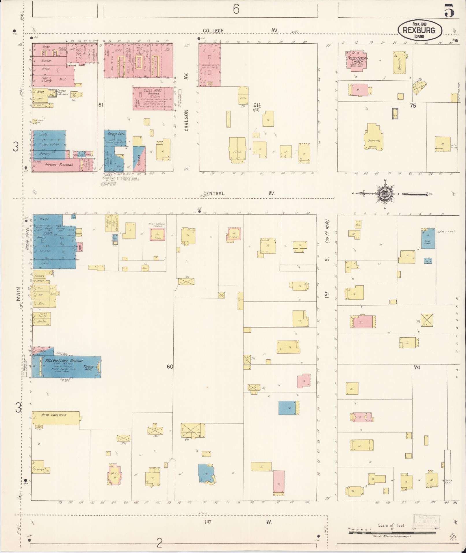 Sanborn Fire Insurance Map from Rexburg, Madison County, Idaho (1918), Sheet #0005 - Historic Sanborn Fire Insurance Map Print, vintage old map wall art, antique decor, genealogy gift, Idaho Idaho map