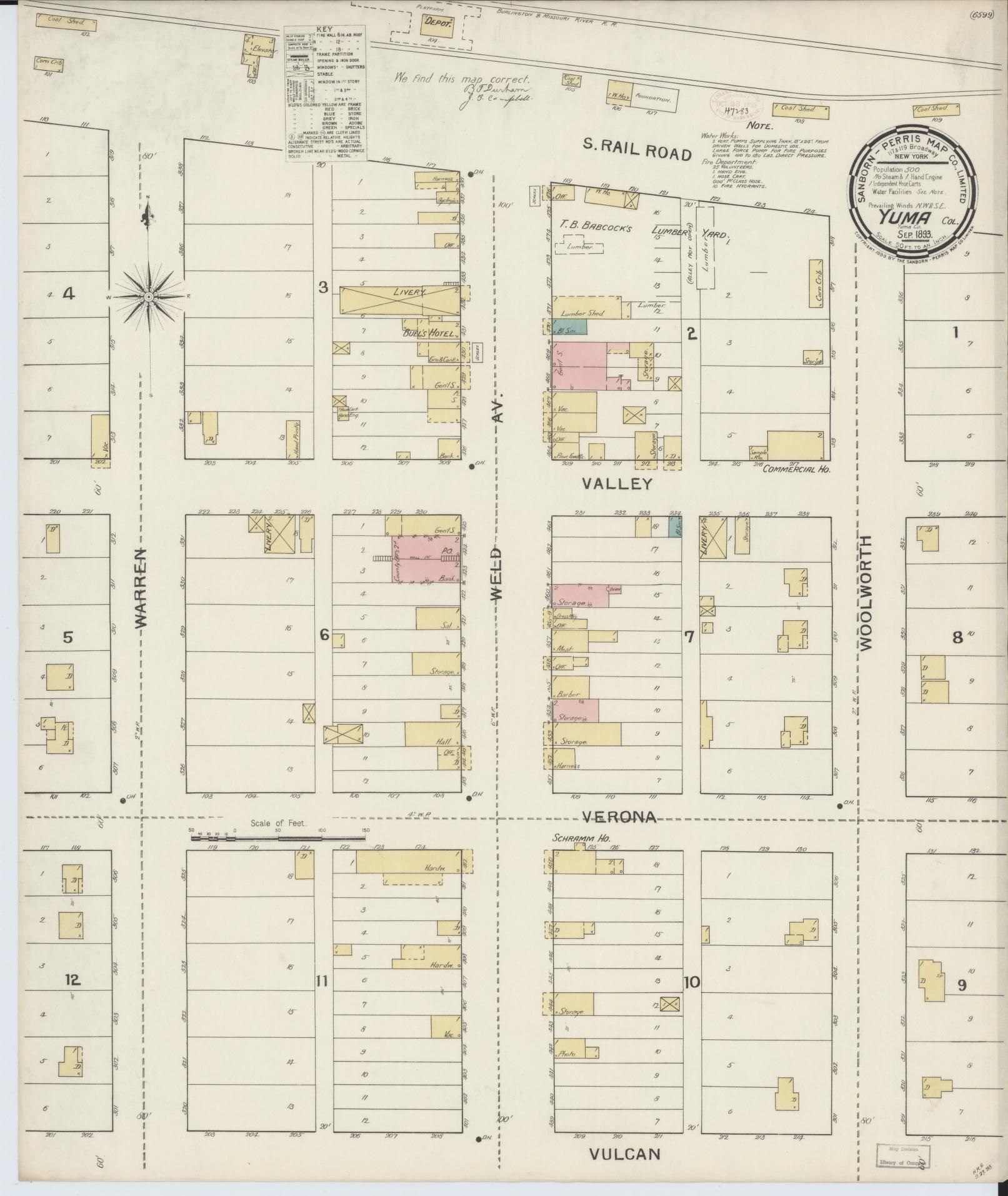 Sanborn Fire Insurance Map from Yuma, Yuma County, Colorado (1893), Sheet #0001 - Historic Sanborn Fire Insurance Map Print, vintage old map wall art, antique decor, genealogy gift, Colorado Colorado map