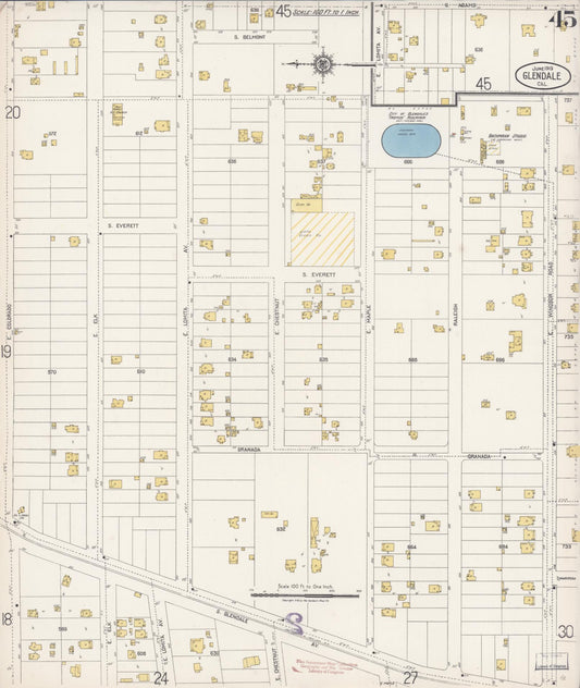Sanborn Fire Insurance Map from Glendale, Los Angeles County, California (1919), Sheet #0045 - Historic Sanborn Fire Insurance Map Print, vintage old map wall art, antique decor, genealogy gift, California California map