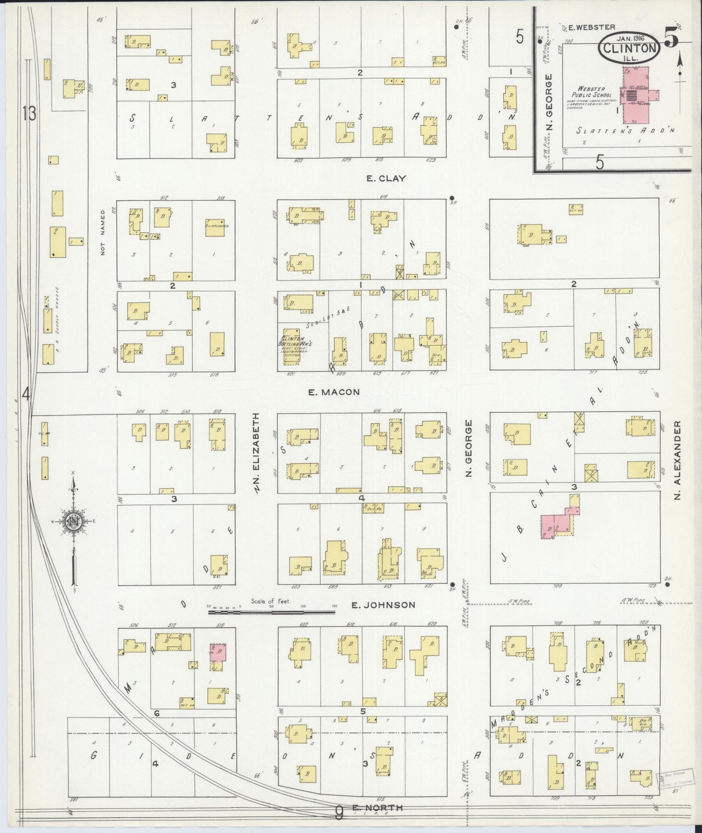 Sanborn Fire Insurance Map from Clinton, De Witt County, Illinois (1916), Sheet #0005 - Complete Map Set gallery image, historic Sanborn map, vintage wall art, Illinois Illinois