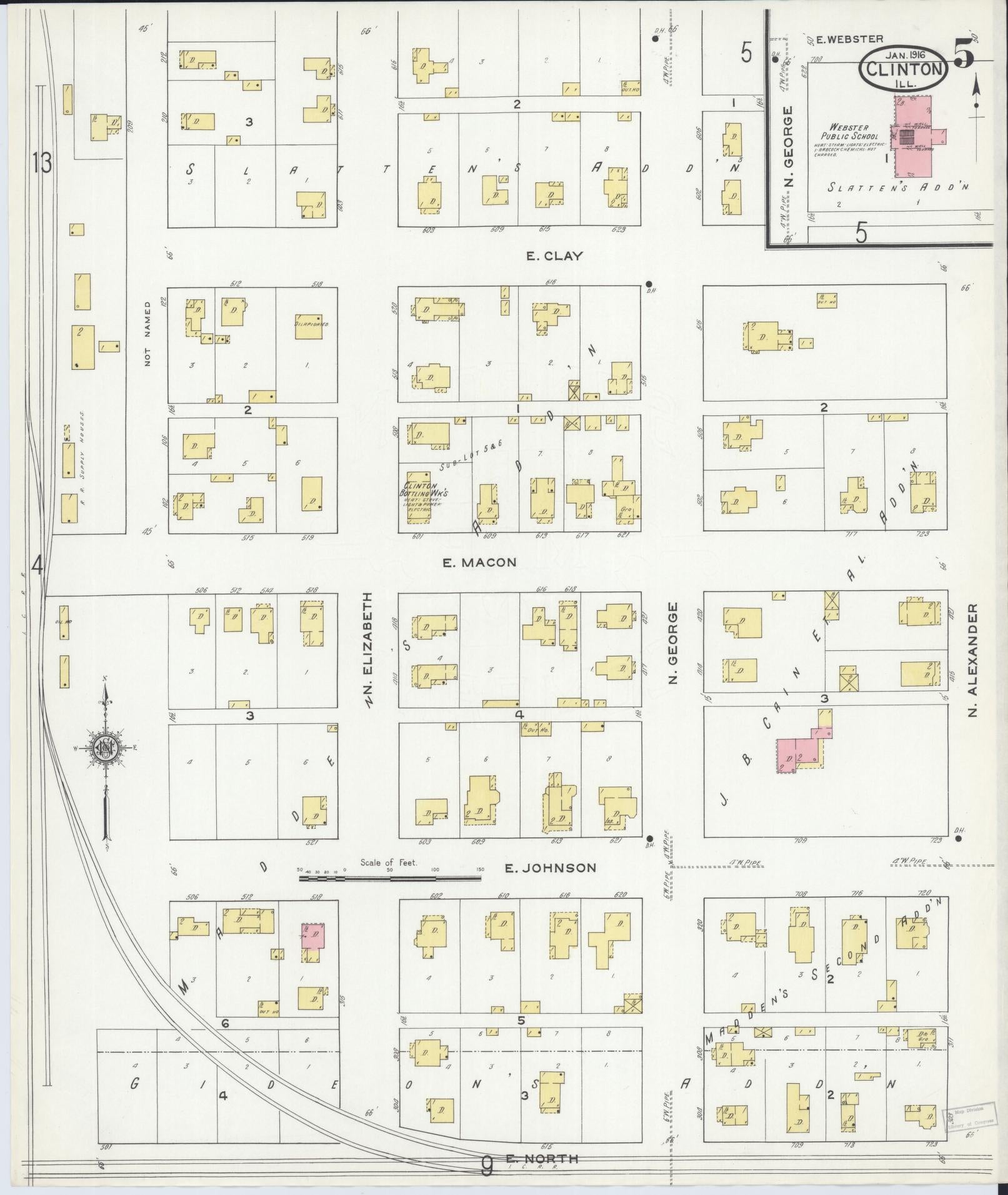 Sanborn Fire Insurance Map from Clinton, De Witt County, Illinois (1916), Sheet #0005 - Complete Map Set gallery image, historic Sanborn map, vintage wall art, Illinois Illinois