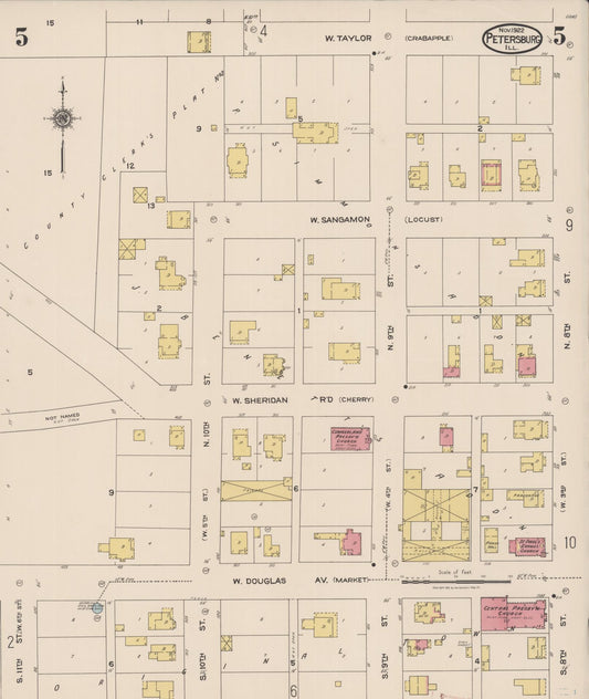 Sanborn Fire Insurance Map from Petersburg, Menard County, Illinois (1922), Sheet #0005 - Historic Sanborn Fire Insurance Map Print, vintage old map wall art, antique decor, genealogy gift, Illinois Illinois map