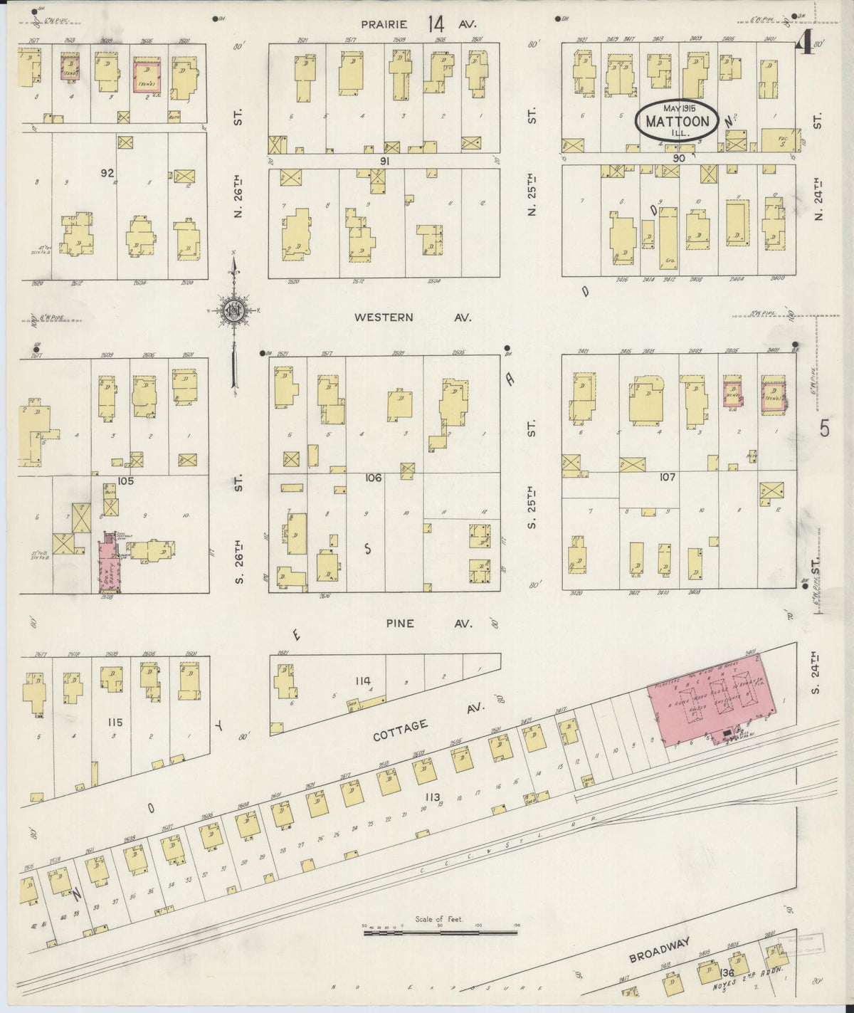 Sanborn Fire Insurance Map from Mattoon, Coles County, Illinois (1915), Sheet #0004 - Complete Map Set gallery image, historic Sanborn map, vintage wall art, Illinois Illinois