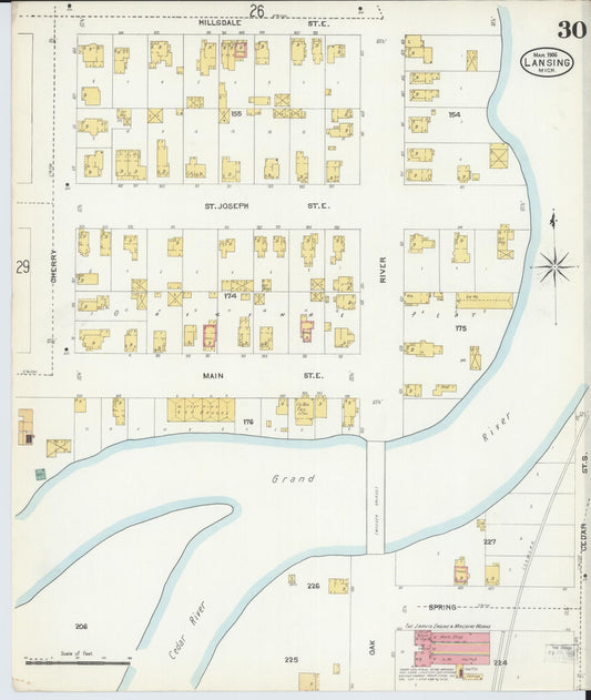 Sanborn Fire Insurance Map from Lansing, Ingham County, Michigan (1906), Sheet #0030 - Historic Sanborn Fire Insurance Map Print, vintage old map wall art, antique decor, genealogy gift, Michigan Michigan map