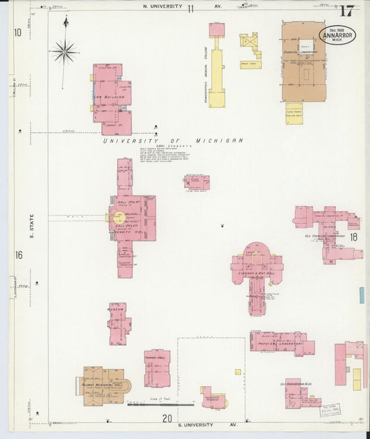 Sanborn Fire Insurance Map from Ann Arbor, Washtenaw County, Michigan (1908), Sheet #0017 - Historic Sanborn Fire Insurance Map Print, vintage old map wall art, antique decor, genealogy gift, Michigan Michigan map