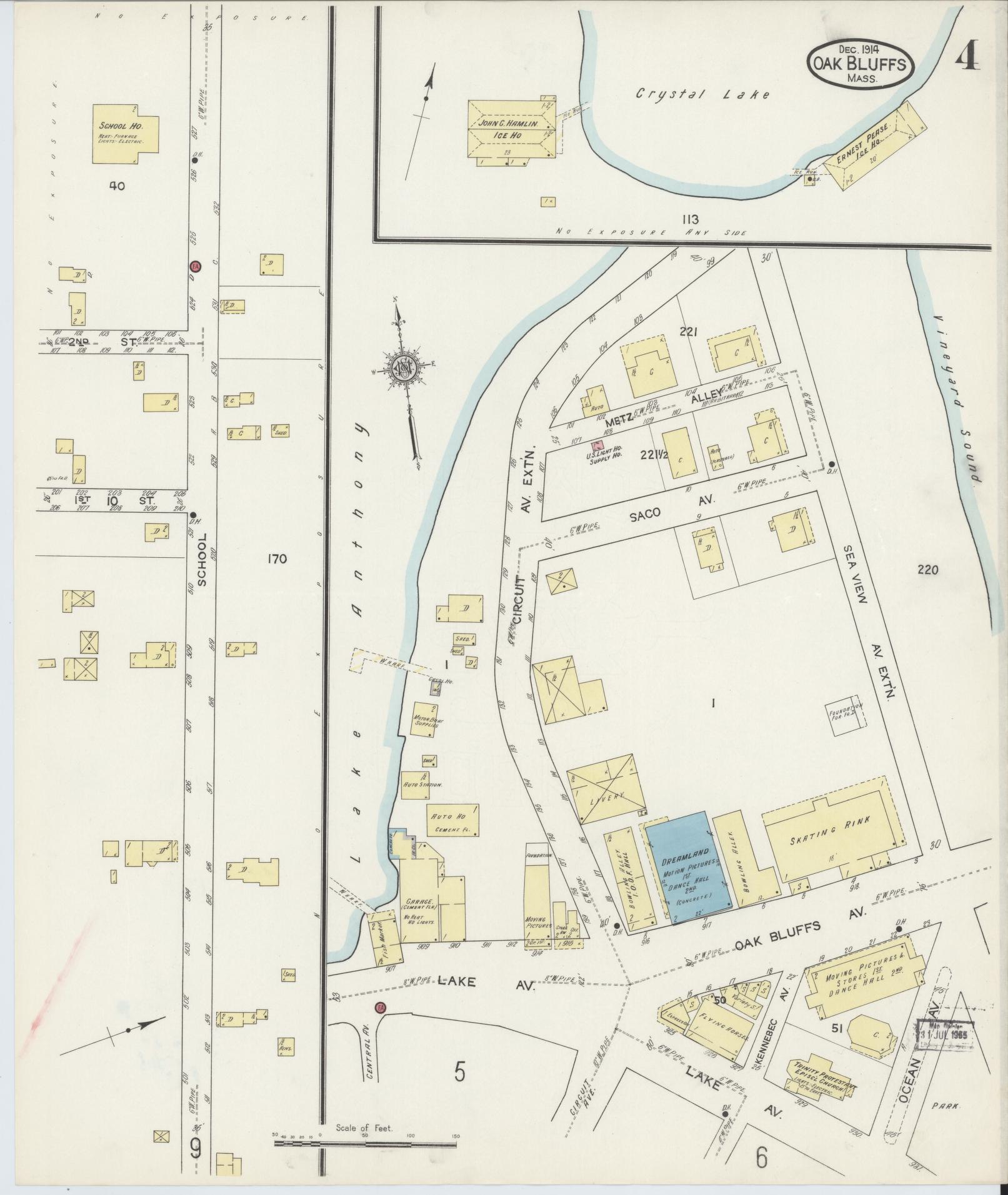 Sanborn Fire Insurance Map from Oak Bluffs, Dukes County, Massachusetts (1914), Sheet #0004 - Historic Sanborn Fire Insurance Map Print, vintage old map wall art, antique decor, genealogy gift, Massachusetts Massachusetts map