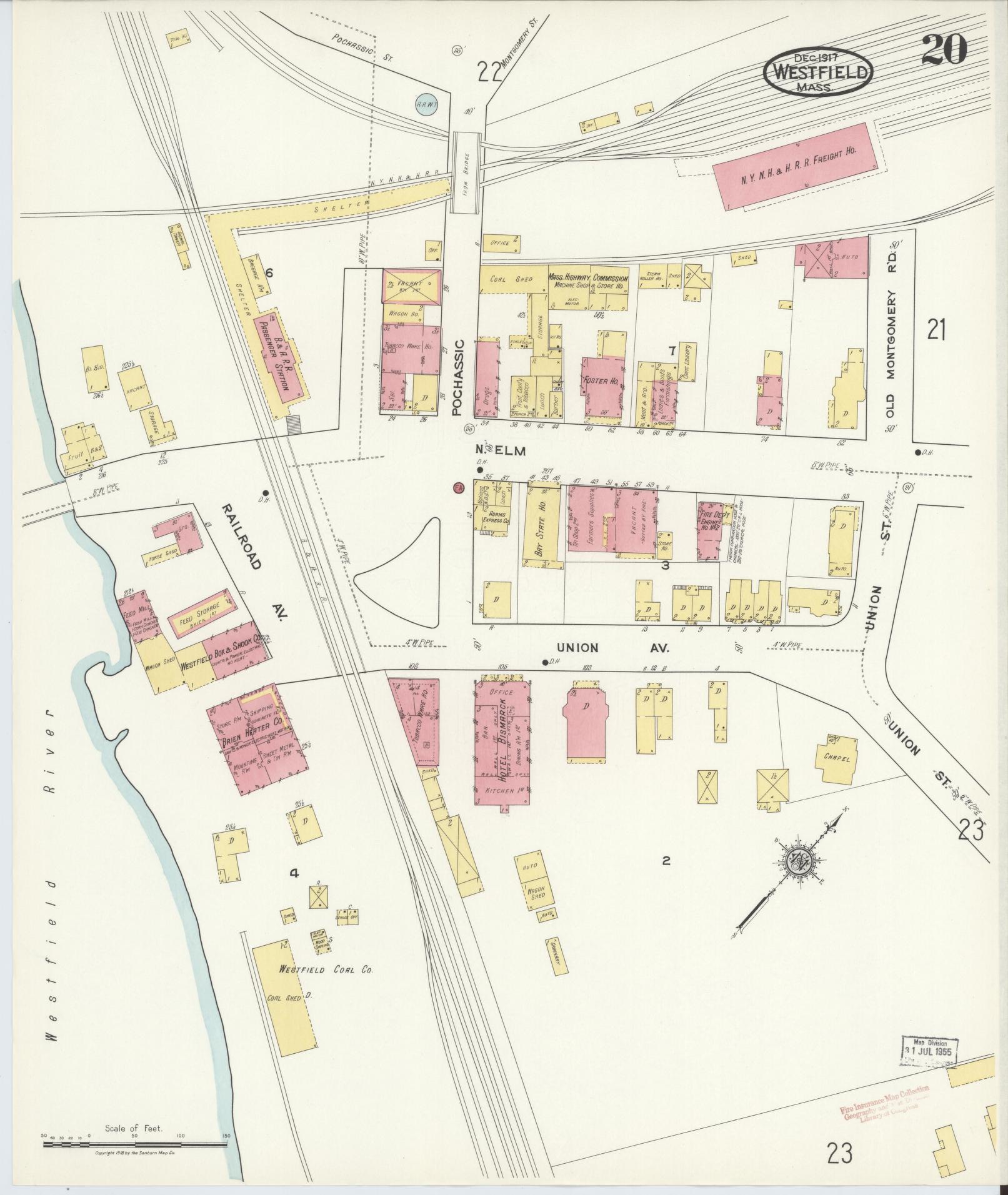 Sanborn Fire Insurance Map from Westfield, Hampden County, Massachusetts (1917), Sheet #0020 - Complete Map Set gallery image, historic Sanborn map, vintage wall art, Massachusetts Massachusetts