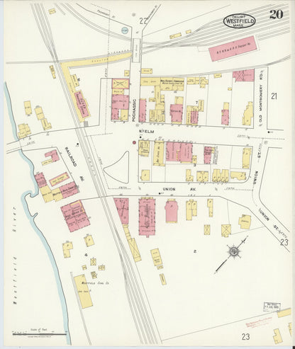 Sanborn Fire Insurance Map from Westfield, Hampden County, Massachusetts (1917), Sheet #0020 - Complete Map Set gallery image, historic Sanborn map, vintage wall art, Massachusetts Massachusetts