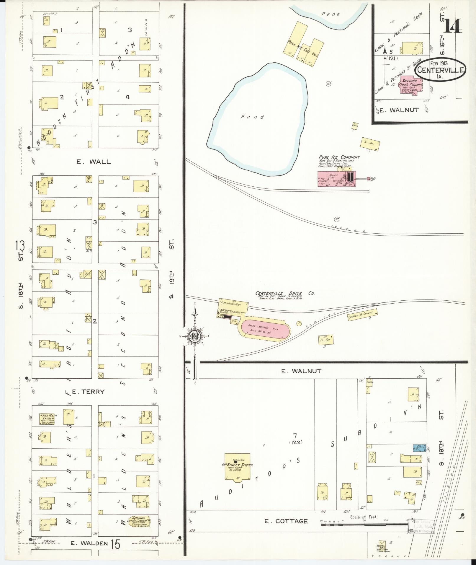 Sanborn Fire Insurance Map from Centerville, Appanoose County, Iowa (1913), Sheet #0014 - Historic Sanborn Fire Insurance Map Print, vintage old map wall art