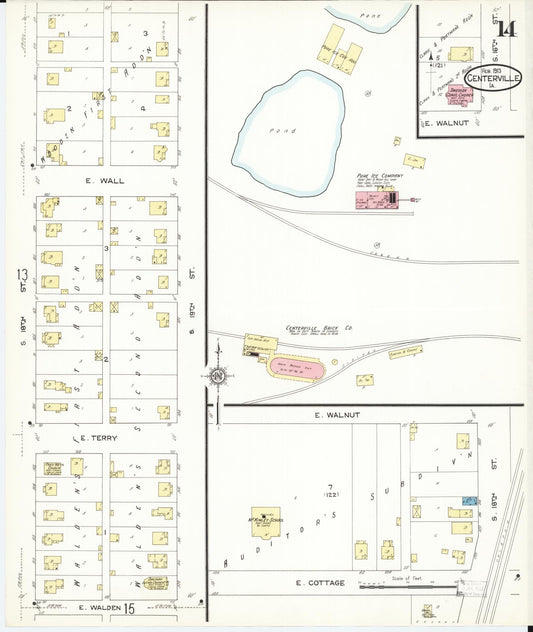 Sanborn Fire Insurance Map from Centerville, Appanoose County, Iowa (1913), Sheet #0014 - Historic Sanborn Fire Insurance Map Print, vintage old map wall art