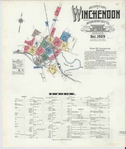 Sanborn Fire Insurance Map from Winchendon, Worcester County, Massachusetts (1909), Sheet #0001 - Complete Map Set gallery image, historic Sanborn map, vintage wall art, Massachusetts Massachusetts