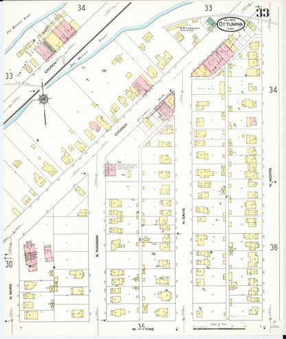 Sanborn Fire Insurance Map from Ottumwa, Wapello County, Iowa (1909), Sheet #0033 - Historic Sanborn Fire Insurance Map Print, vintage old map wall art