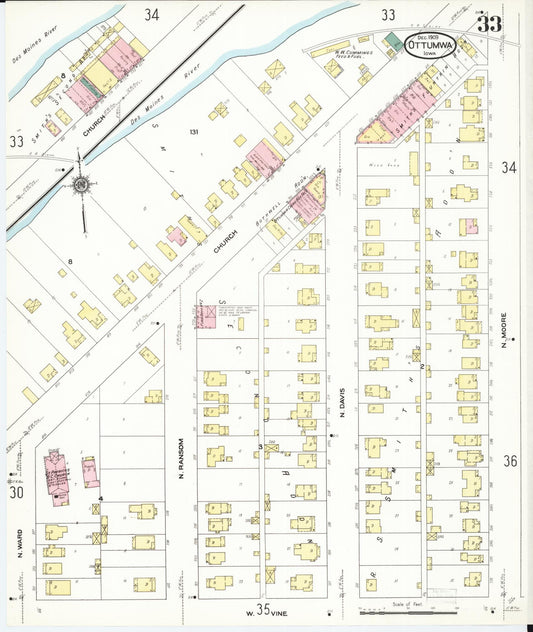 Sanborn Fire Insurance Map from Ottumwa, Wapello County, Iowa (1909), Sheet #0033 - Historic Sanborn Fire Insurance Map Print, vintage old map wall art