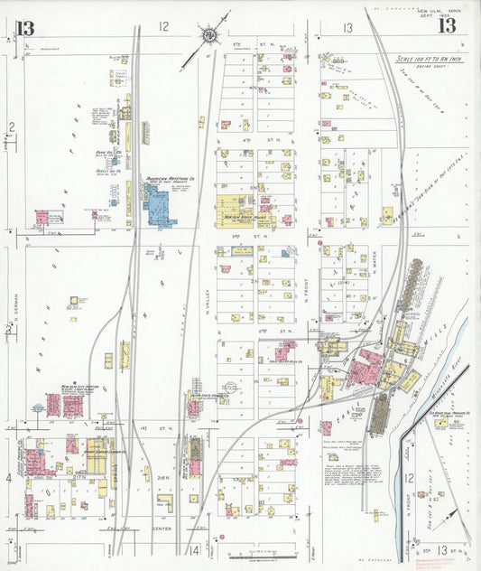 Sanborn Fire Insurance Map from New Ulm, Brown County, Minnesota (1935), Sheet #0013 - Historic Sanborn Fire Insurance Map Print, vintage old map wall art, antique decor, genealogy gift, Minnesota Minnesota map