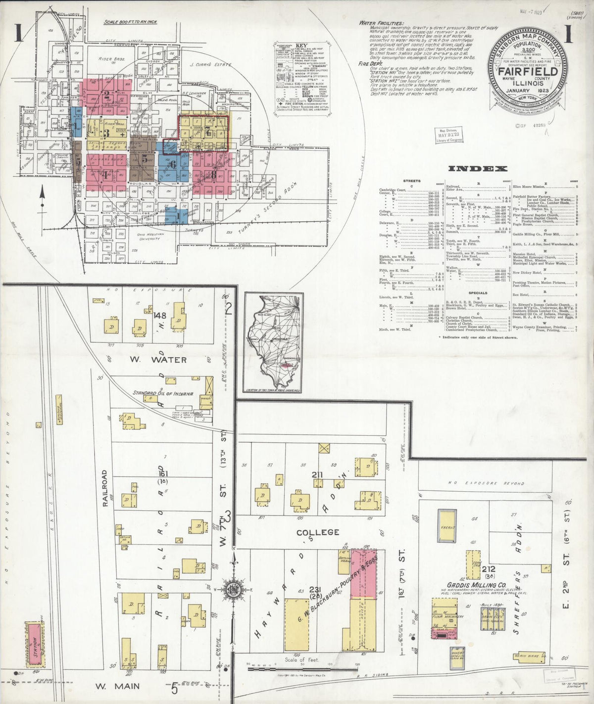 Sanborn Fire Insurance Map from Fairfield, Wayne County, Illinois (1923), Sheet #0001 - Complete Map Set gallery image, historic Sanborn map, vintage wall art, Illinois Illinois