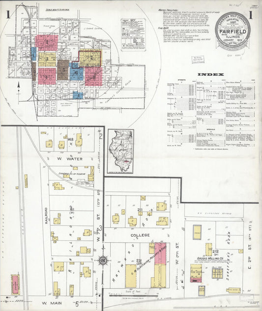Sanborn Fire Insurance Map from Fairfield, Wayne County, Illinois (1923), Sheet #0001 - Complete Map Set gallery image, historic Sanborn map, vintage wall art, Illinois Illinois