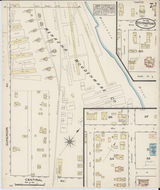 Sanborn Fire Insurance Map from Stevens Point, Portage County, Wisconsin (1884), Sheet #0007 - Historic Sanborn Fire Insurance Map Print, vintage old map wall art, antique decor, genealogy gift, Wisconsin Wisconsin map