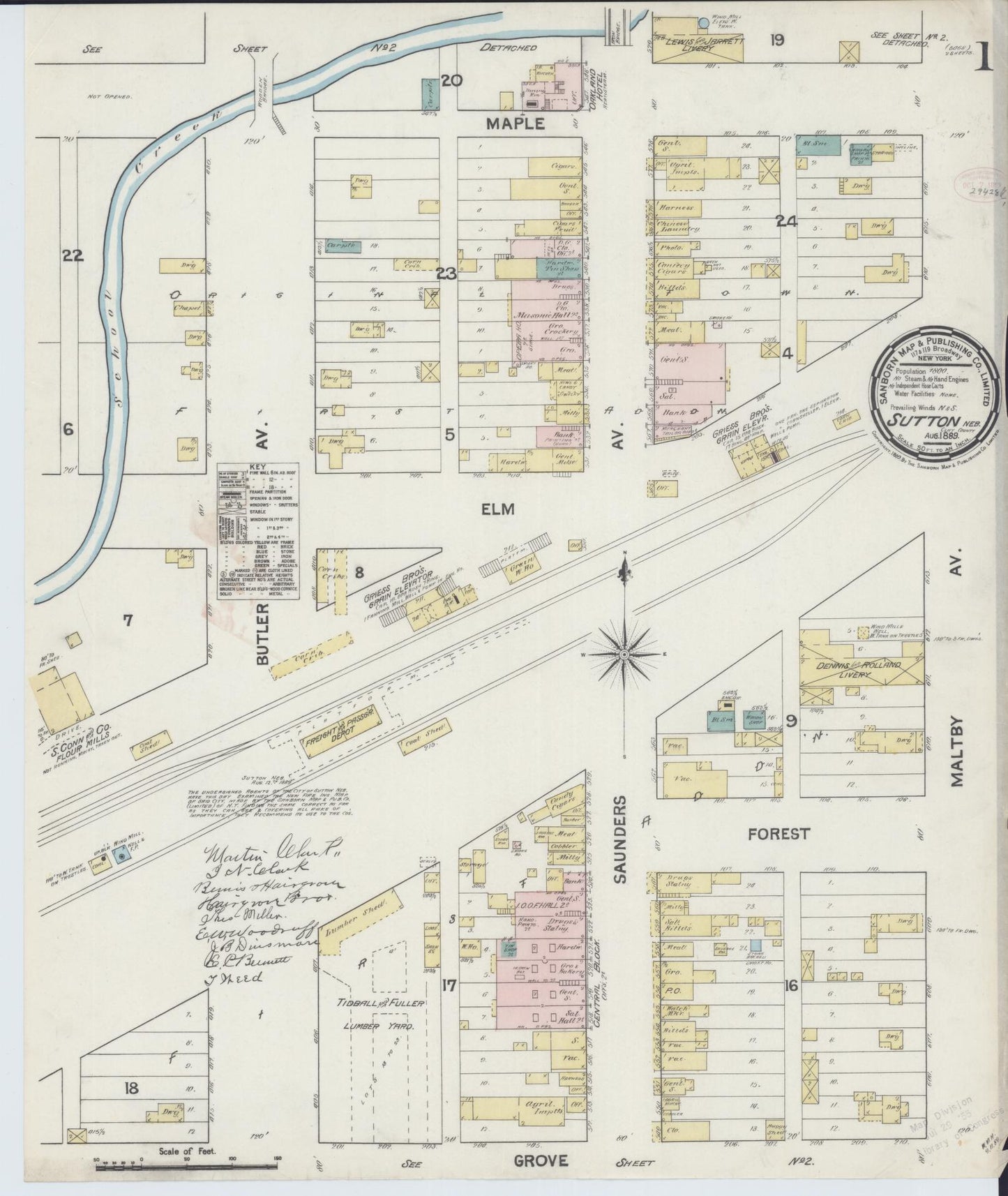 Sanborn Fire Insurance Map from Sutton, Clay County, Nebraska (1889), Sheet #0001 - Complete Map Set gallery image, historic Sanborn map, vintage wall art, Nebraska Nebraska