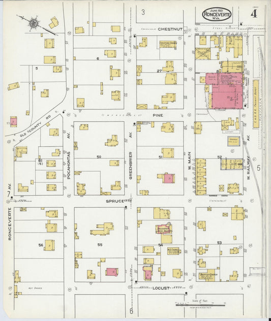 Sanborn Fire Insurance Map from Ronceverte, Greenbrier County, West Virginia (1921), Sheet #0004 - Historic Sanborn Fire Insurance Map Print, vintage old map wall art, antique decor, genealogy gift, West Virginia West Virginia map