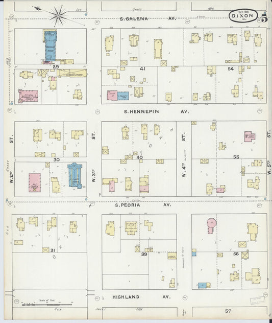 Sanborn Fire Insurance Map from Dixon, Lee County, Illinois (1891), Sheet #0005 - Historic Sanborn Fire Insurance Map Print, vintage old map wall art, antique decor, genealogy gift, Illinois Illinois map