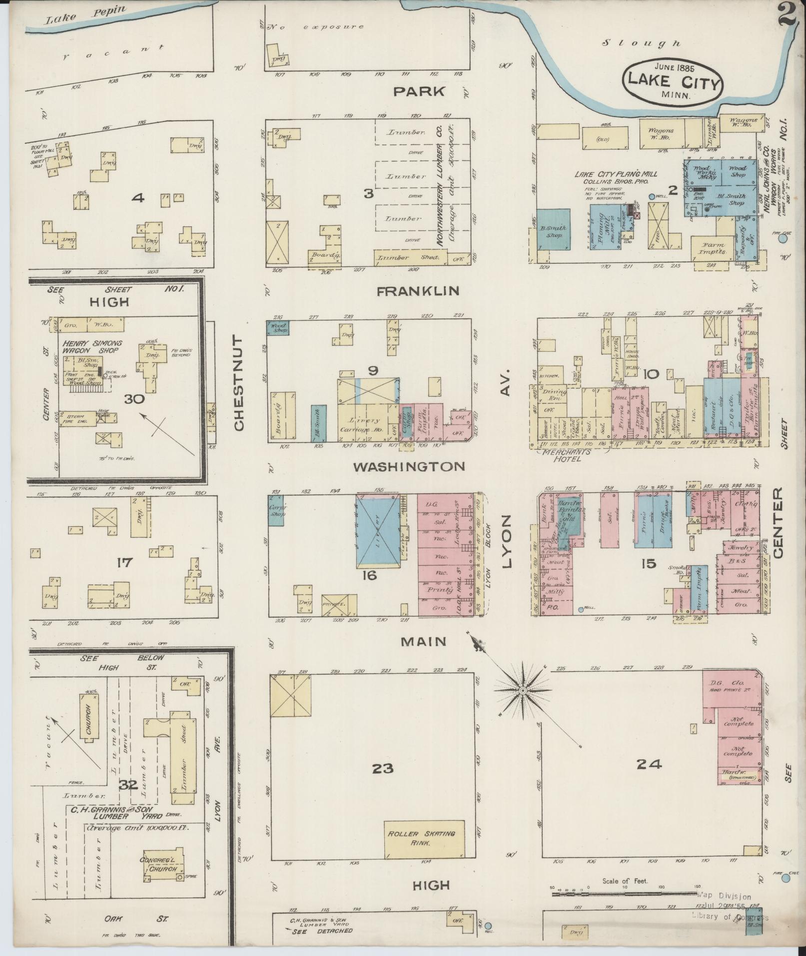 Sanborn Fire Insurance Map from Lake City, Wabasha County, Minnesota (1885), Sheet #0002 - Historic Sanborn Fire Insurance Map Print, vintage old map wall art, antique decor, genealogy gift, Minnesota Minnesota map