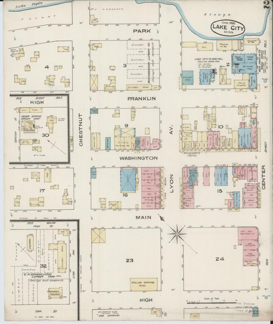 Sanborn Fire Insurance Map from Lake City, Wabasha County, Minnesota (1885), Sheet #0002 - Historic Sanborn Fire Insurance Map Print, vintage old map wall art, antique decor, genealogy gift, Minnesota Minnesota map