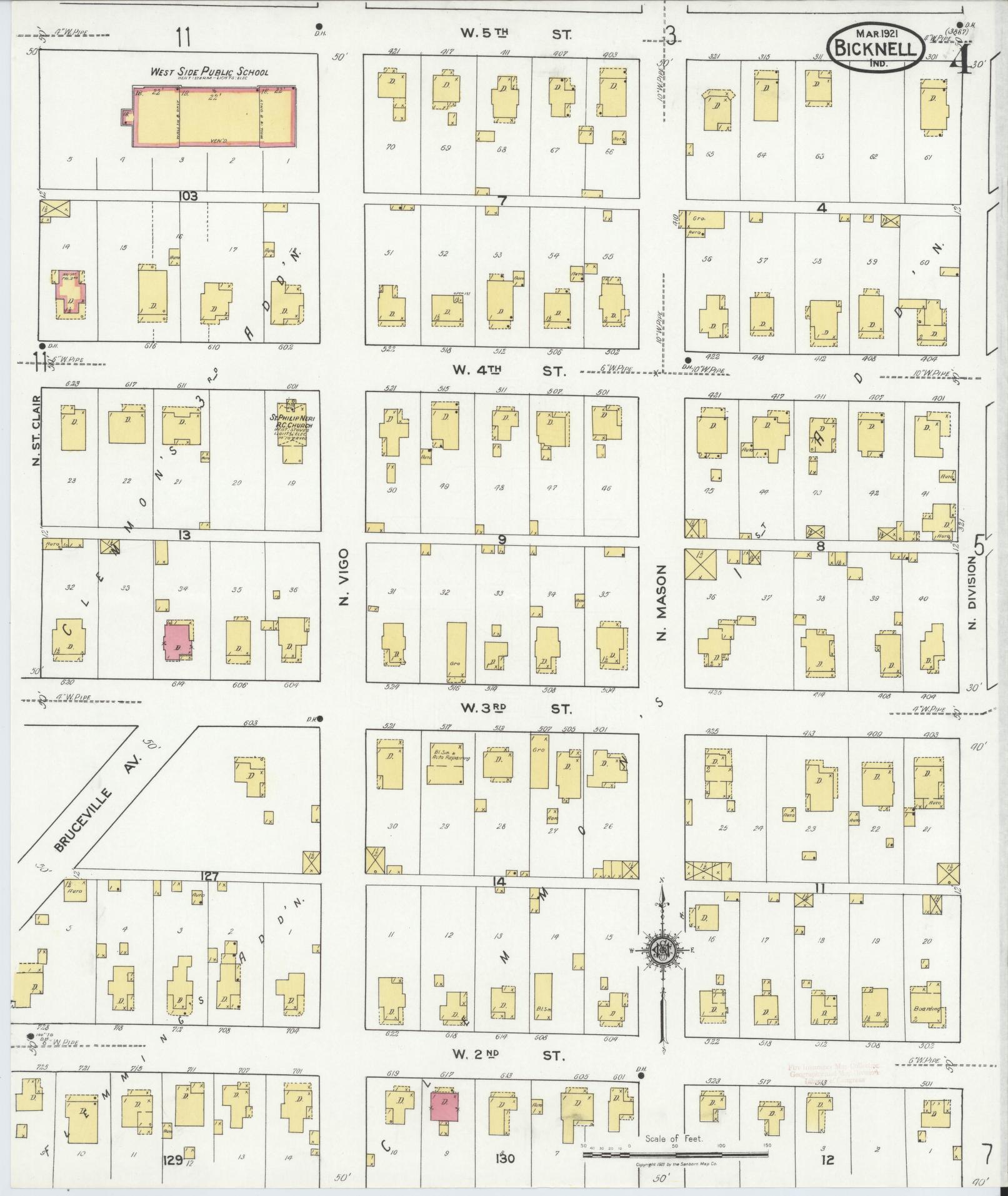 Sanborn Fire Insurance Map from Bicknell, Knox County, Indiana (1921), Sheet #0004 - Complete Map Set gallery image, historic Sanborn map, vintage wall art, Indiana Indiana