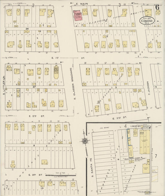 Sanborn Fire Insurance Map from Edmond, Oklahoma County, Oklahoma (1922), Sheet #0006 - Historic Sanborn Fire Insurance Map Print, vintage old map wall art, antique decor, genealogy gift, Edmond Oklahoma map