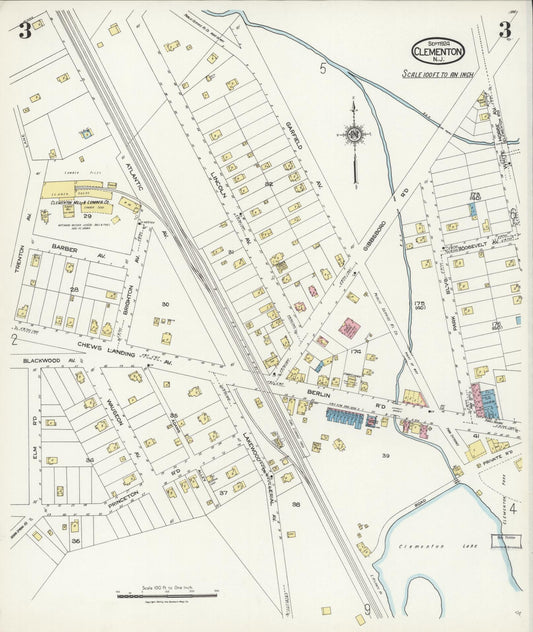 Sanborn Fire Insurance Map from Clementon, Camden County, New Jersey (1924), Sheet #0003 - Historic Sanborn Fire Insurance Map Print, vintage old map wall art, antique decor, genealogy gift, New Jersey New Jersey map
