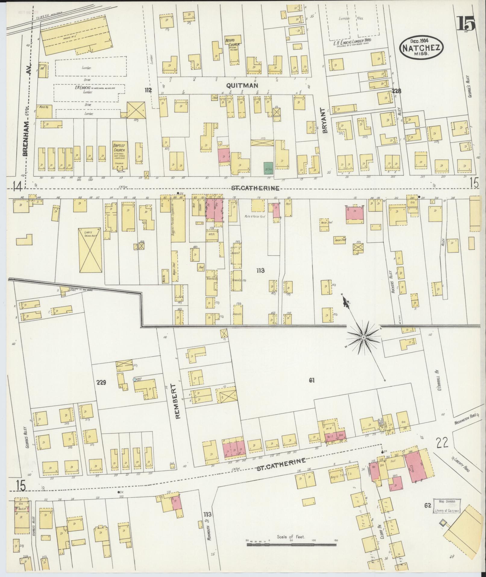 Sanborn Fire Insurance Map from Natchez, Adams County, Mississippi (1904), Sheet #0015 - Complete Map Set gallery image, historic Sanborn map, vintage wall art, Mississippi Mississippi