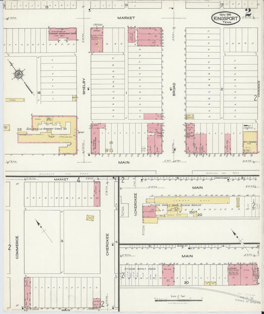 Sanborn Fire Insurance Map from Kingsport, Sullivan County, Tennessee (1916), Sheet #0002 - Historic Sanborn Fire Insurance Map Print, vintage old map wall art, antique decor, genealogy gift, Tennessee Tennessee map