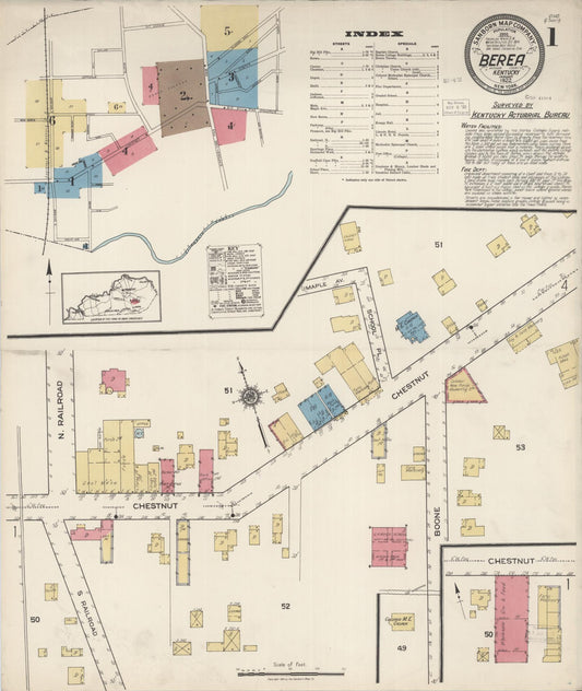 Sanborn Fire Insurance Map from Berea, Madison County, Kentucky (1922), Sheet #0001 - Complete Map Set gallery image, historic Sanborn map, vintage wall art, Kentucky Kentucky