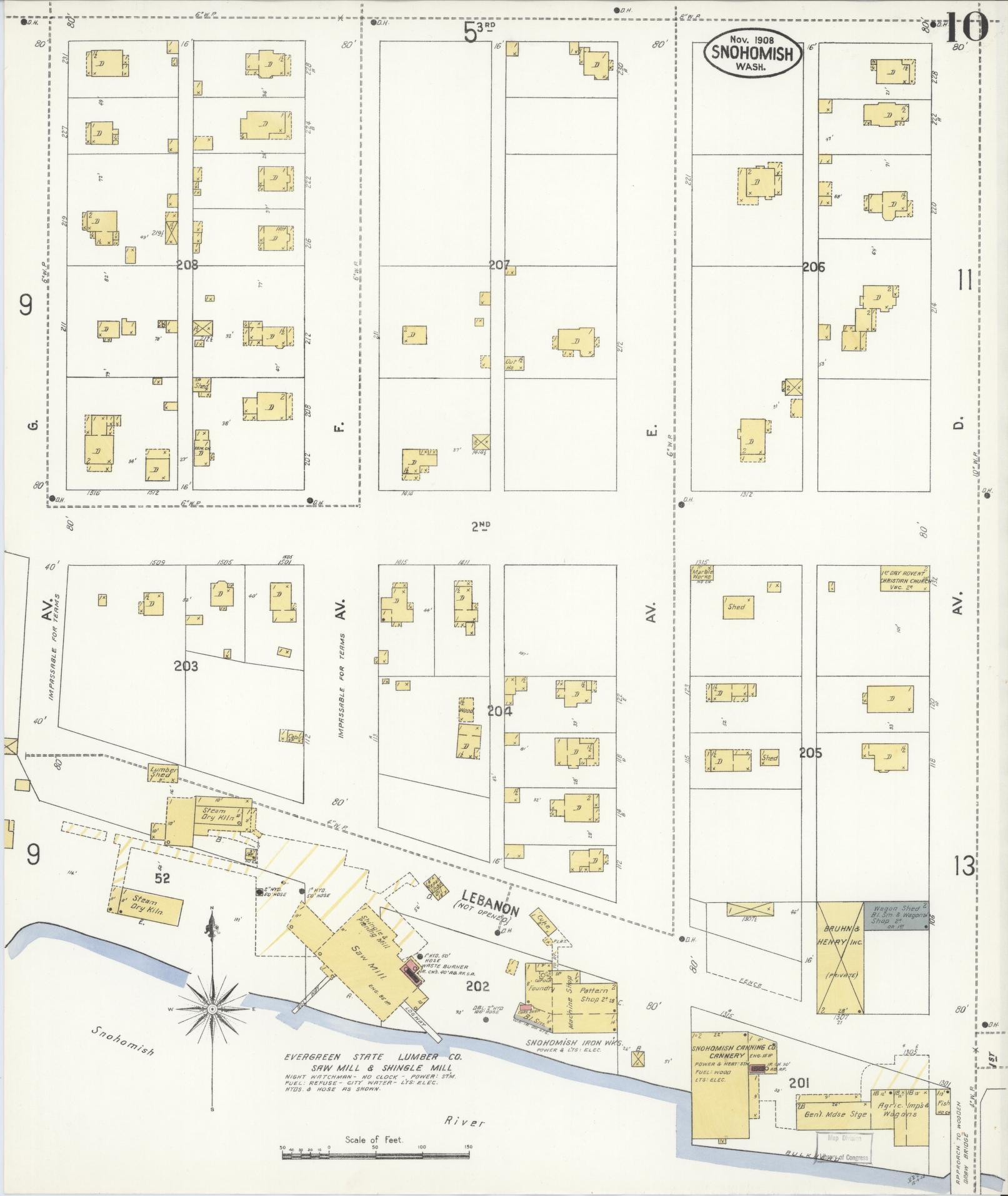Sanborn Fire Insurance Map from Snohomish, Snohomish County, Washington (1908), Sheet #0010 - Historic Sanborn Fire Insurance Map Print, vintage old map wall art, antique decor, genealogy gift, Washington Washington map