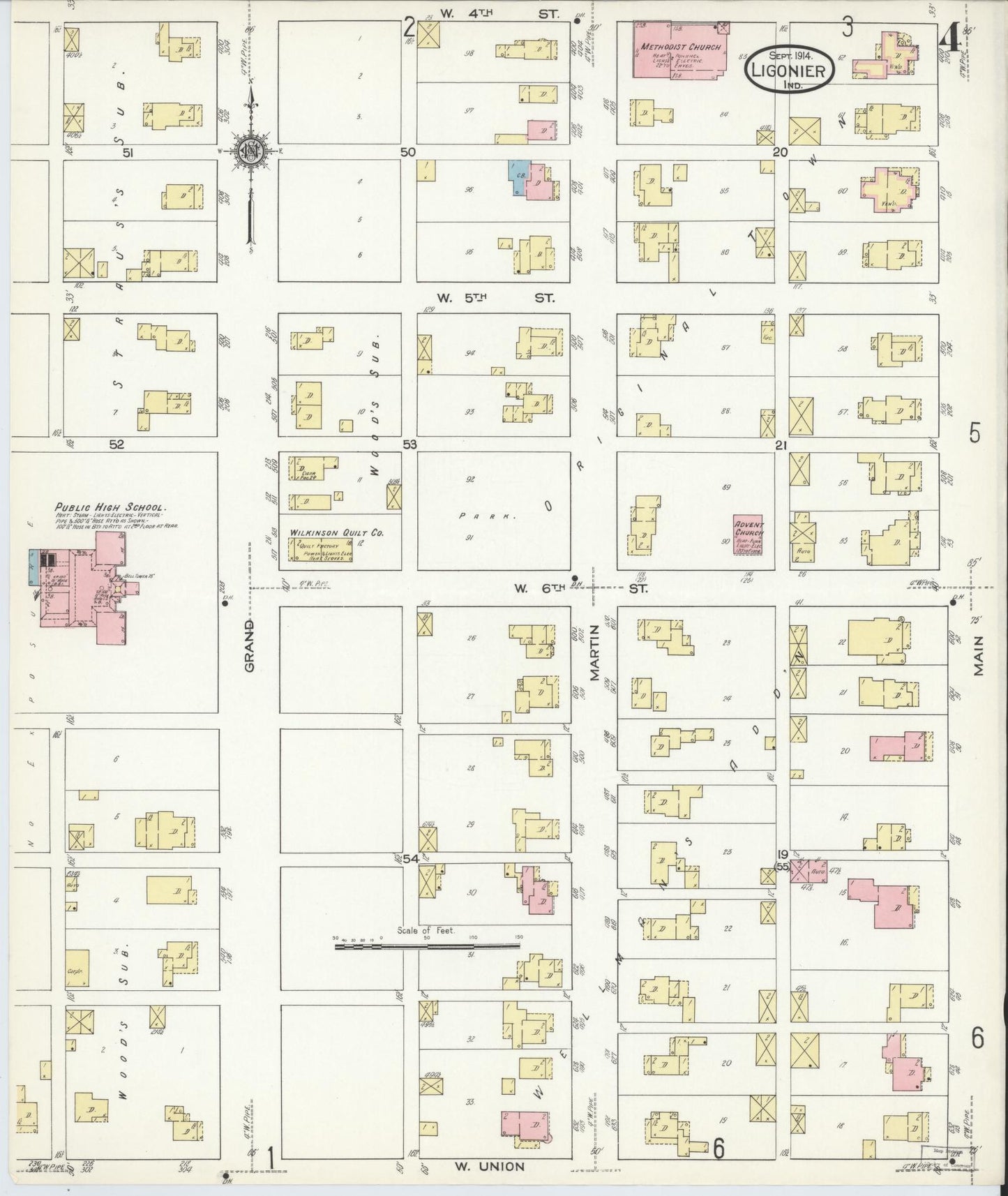 Sanborn Fire Insurance Map from Ligonier, Noble County, Indiana (1914), Sheet #0004 - Complete Map Set gallery image, historic Sanborn map, vintage wall art, Indiana Indiana