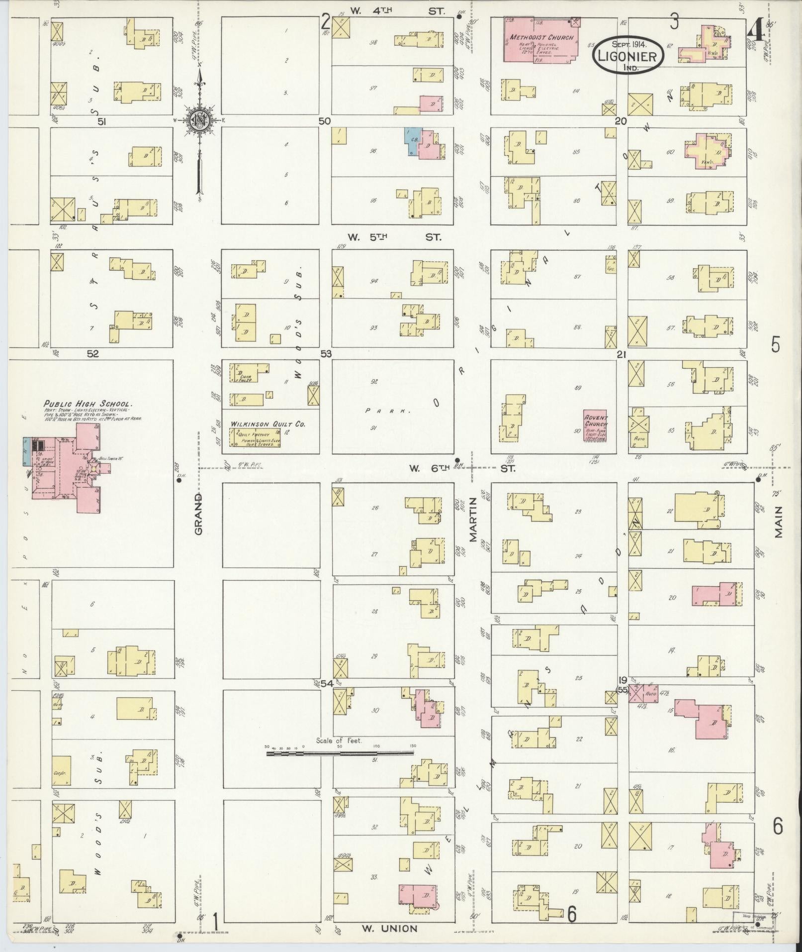 Sanborn Fire Insurance Map from Ligonier, Noble County, Indiana (1914), Sheet #0004 - Complete Map Set gallery image, historic Sanborn map, vintage wall art, Indiana Indiana