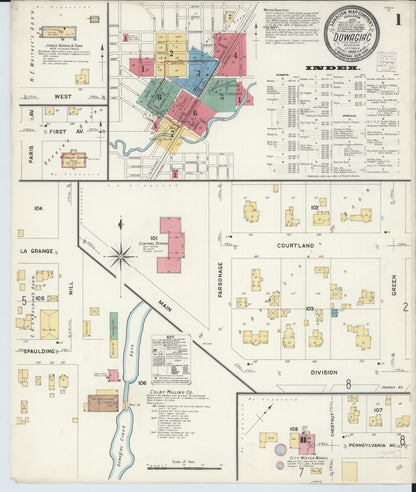 Sanborn Fire Insurance Map from Dowagiac, Cass County, Michigan (1908), Sheet #0001 - Complete Map Set gallery image, historic Sanborn map, vintage wall art, Michigan Michigan