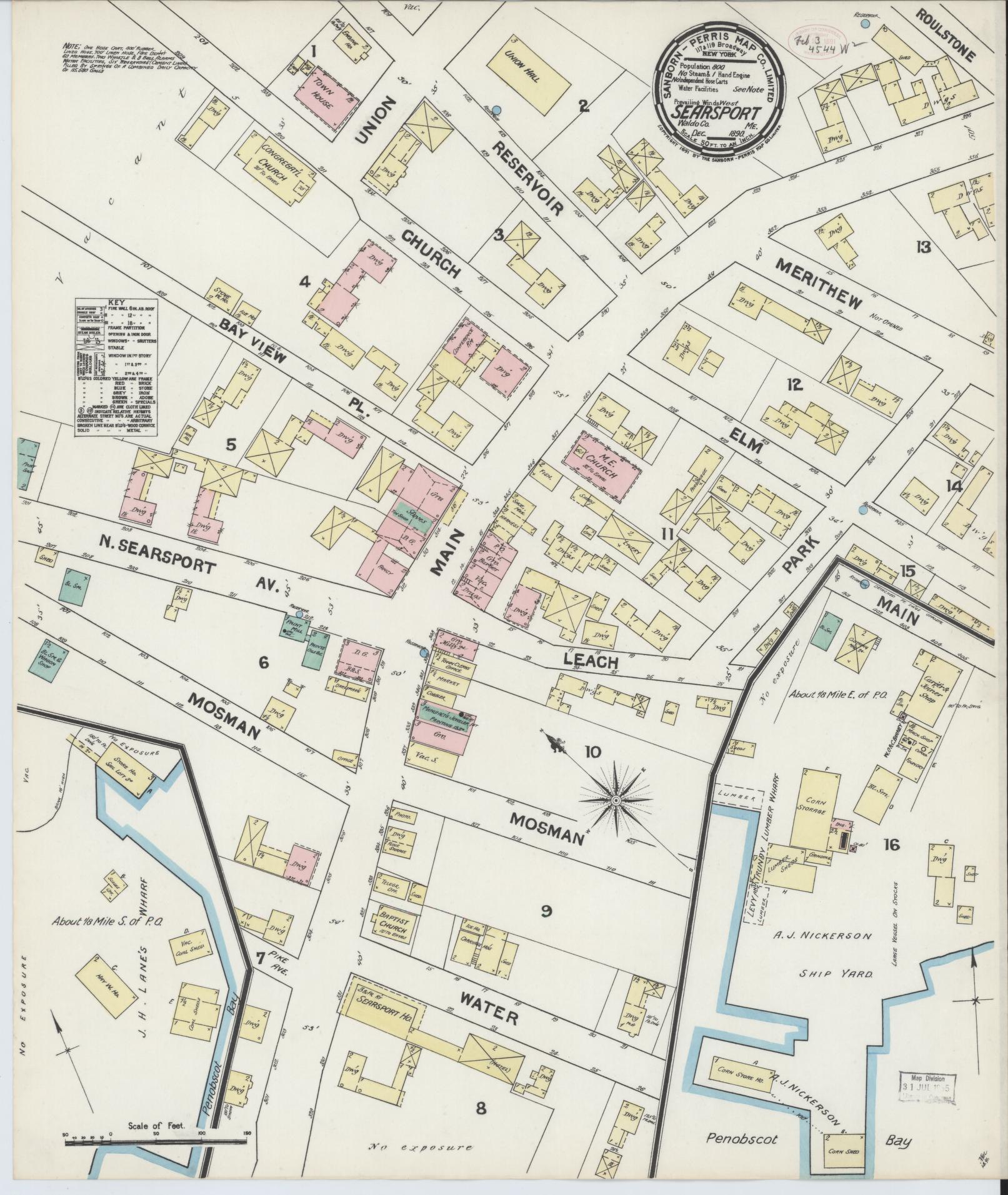 Sanborn Fire Insurance Map from Searsport, Waldo County, Maine. (1890) – Historic Sanborn Fire Insurance Map Print