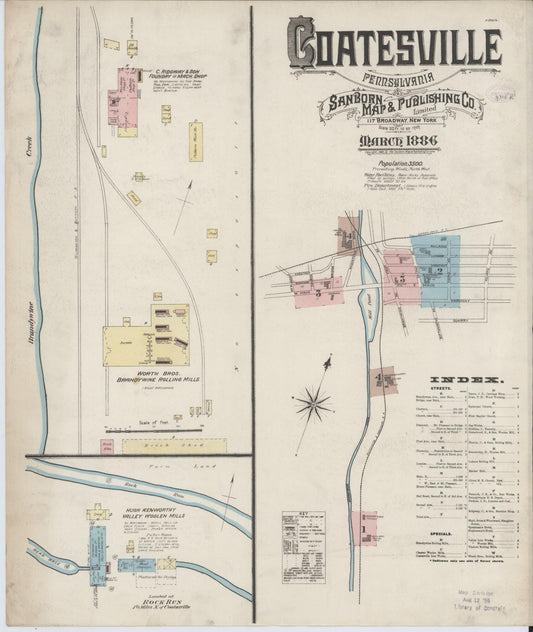 Sanborn Fire Insurance Map from Coatesville, Chester County, Pennsylvania (1886), Sheet #0001 - Historic Sanborn Fire Insurance Map Print, vintage old map wall art, antique decor, genealogy gift, Pennsylvania Pennsylvania map