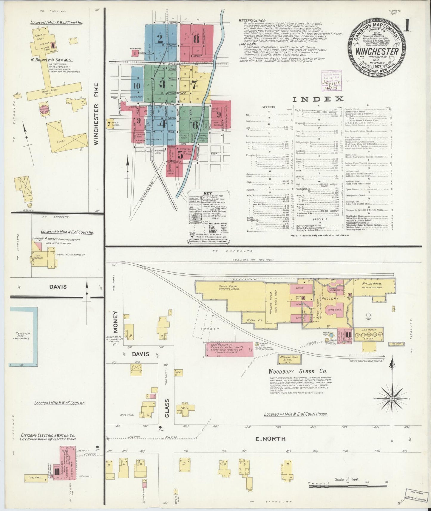 Sanborn Fire Insurance Map from Winchester, Randolph County, Indiana (1907), Sheet #0001 - Complete Map Set gallery image, historic Sanborn map, vintage wall art, Indiana Indiana
