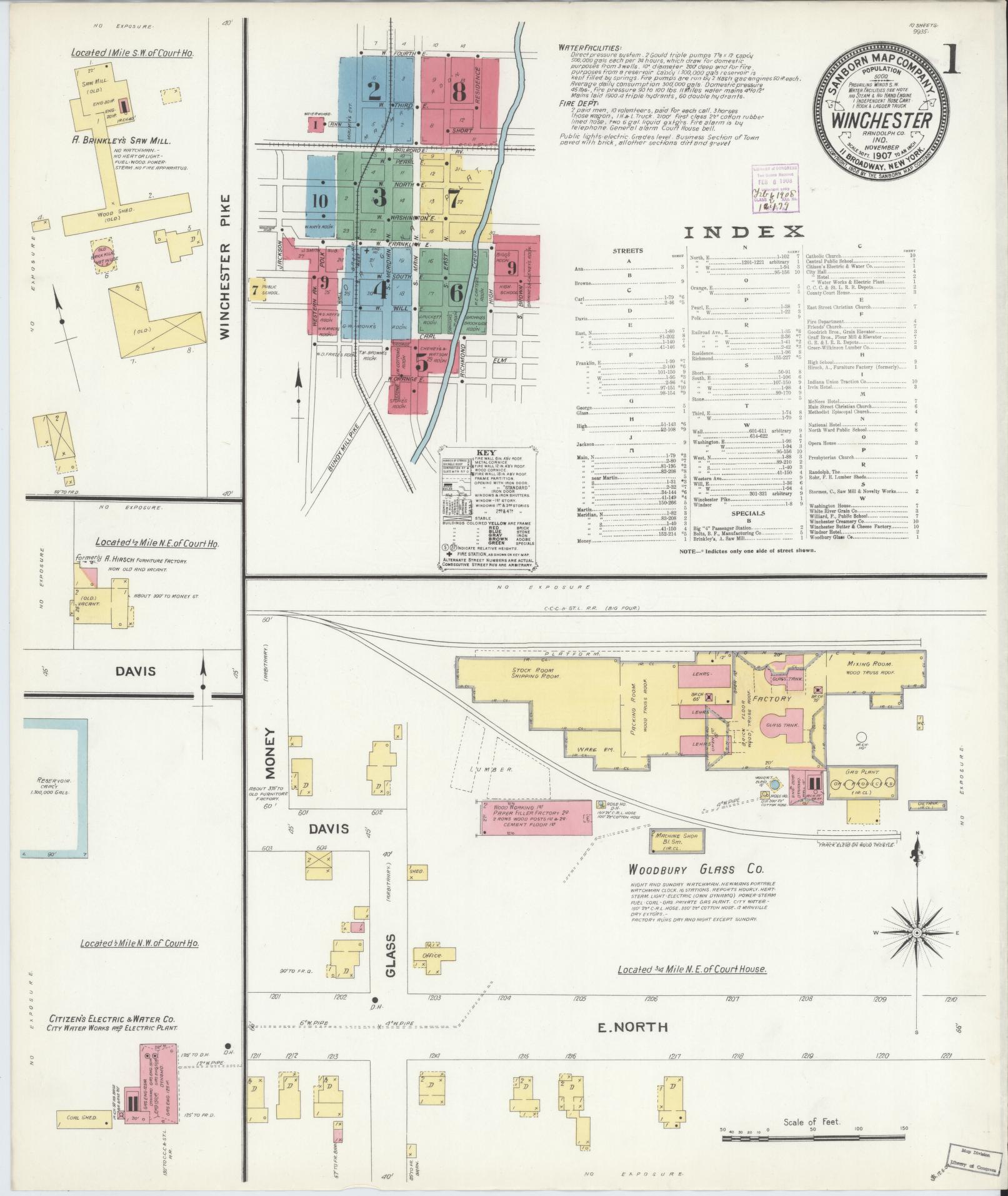 Sanborn Fire Insurance Map from Winchester, Randolph County, Indiana (1907), Sheet #0001 - Complete Map Set gallery image, historic Sanborn map, vintage wall art, Indiana Indiana