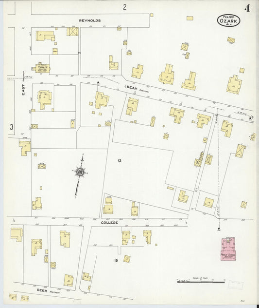 Sanborn Fire Insurance Map from Ozark, Dale County, Alabama (1910), Sheet #0004 - Historic Sanborn Fire Insurance Map Print, vintage old map wall art, antique decor, genealogy gift, Alabama Alabama map