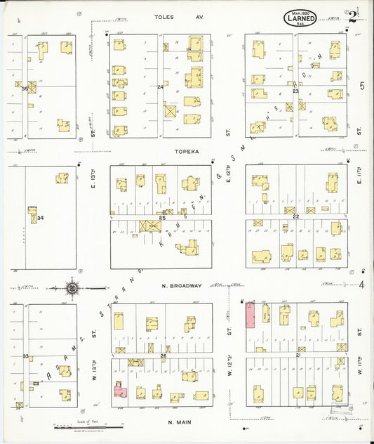 Sanborn Fire Insurance Map from Larned, Pawnee County, Kansas (1920), Sheet #0002 - Historic Sanborn Fire Insurance Map Print, vintage old map wall art, antique decor, genealogy gift, Kansas Kansas map