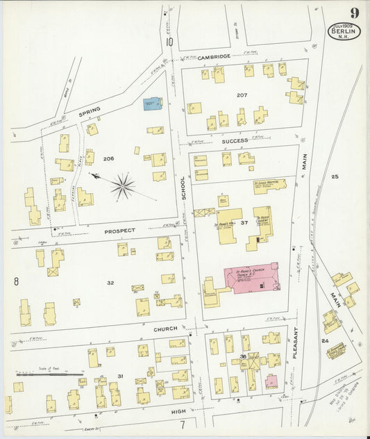 Sanborn Fire Insurance Map from Berlin, Coos County, New Hampshire (1909), Sheet #0009 - Historic Sanborn Fire Insurance Map Print, vintage old map wall art, antique decor, genealogy gift, New Hampshire New Hampshire map